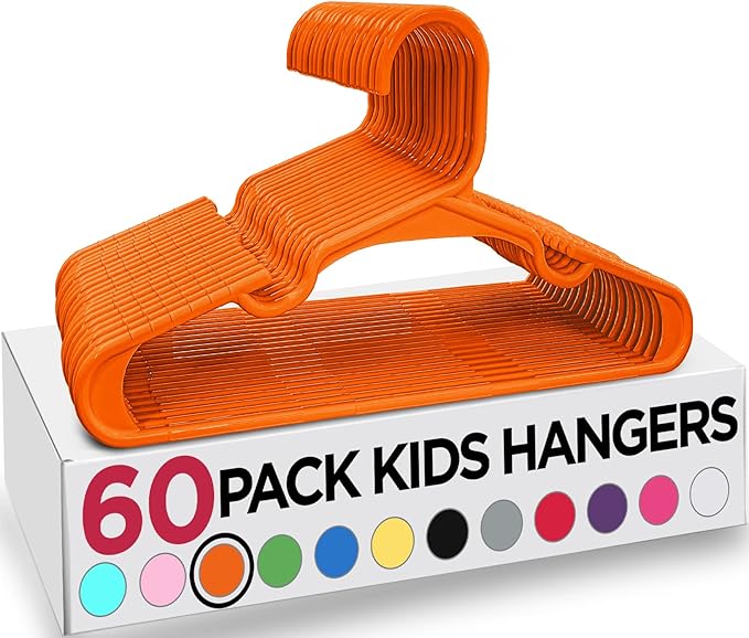 Utopia Home 60 Pack Kids Hangers - 11.5 Inch Plastic Baby Hangers for Closet - Childrens Hanger for Clothes & Infant Hanger for Closet - Ideal for Everyday Standard Use (Orange)