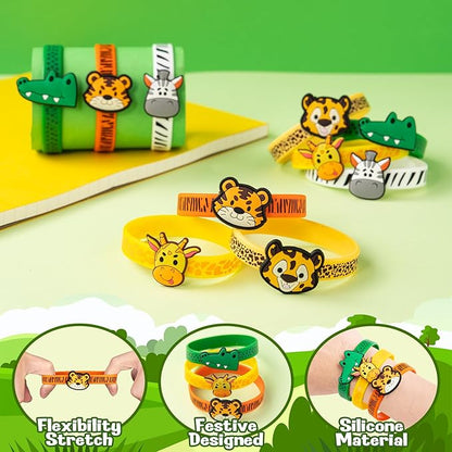 Jungle Safari Party Favors 30 Pcs Wild Animals Slap Bracelets and Rubber Wristband for Kids Birthday Gifts, Wild Theme Party favors for Kids Birthday Party Jungle Safari Party Supplies