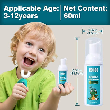 NOHOO Kids Foam Toothpaste with Fruit Flavor,Fluoride Free Natural Formul, Foam Toothpaste for Electric Toothbrush,Suitable for Toddler's Oral Cleaning and Cavity Prevention (2PCS Cantaloupe)