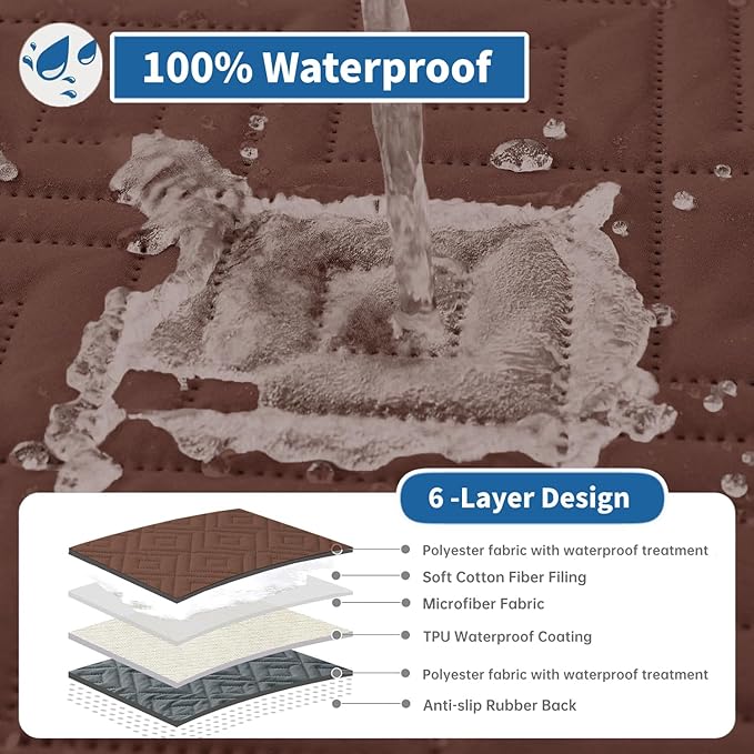 XINEAGE 100% Waterproof Recliner Cover, Non Slip Recliner Chair Cover with Elastic Band, Washable Recliner Slipcover with Storage Pockets for Kids, Pets (Coffee, 28")