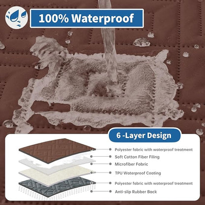 XINEAGE 100% Waterproof Recliner Cover, Non Slip Recliner Chair Cover with Elastic Band, Washable Recliner Slipcover with Storage Pockets for Kids, Pets (Coffee, 28")