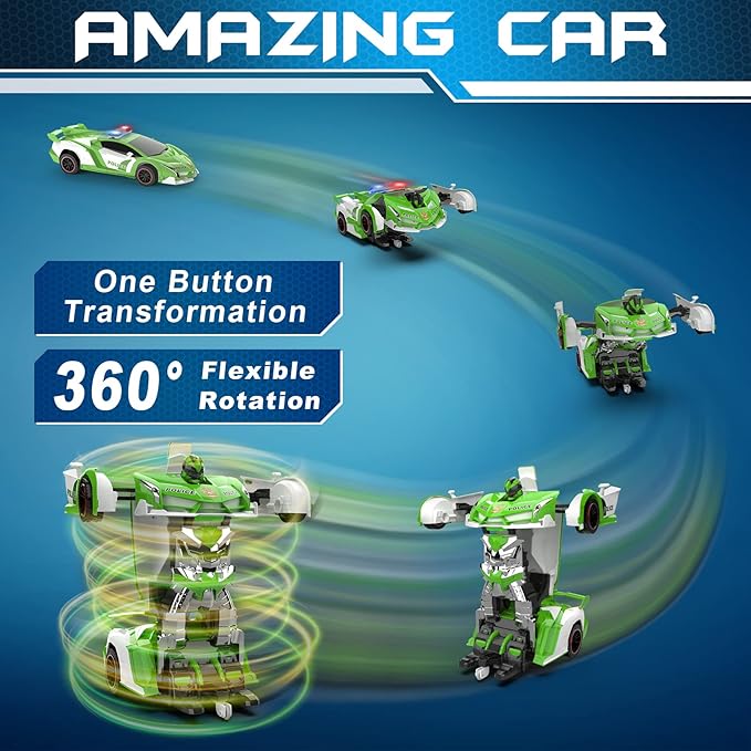 FDJ Remote Control Car - Transform RC Cars, 2.4Ghz 1:18 Scale Transforming RC Drift Car with Flashing Lights, One Key Deformation 360 Degree Rotating Drifting Remote Control Car for Boys Age 4-7 8-12