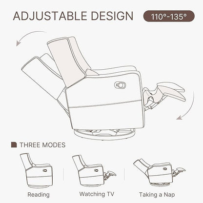 Upholstered Recliner Swivel Glider Nursery Chair Reclining Performance Fabric Rocker with Wood Base,Boucle,Ivory