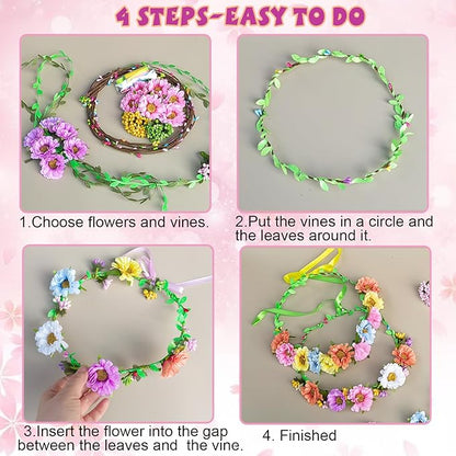 WUBOMJIO Make Your Own Flower Crown Crafting Kit(Daisy Theme)| 120+Piece Set for Endless Creativity | Gift for Creative Girls Age 6-10+
