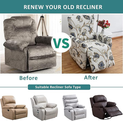 NILUOH Stretch Recliner Cover 4 Pieces Electric Power Lift Recliner Chair Cover Reclining Couch Cover Anti-Slip Fitted Furniture Protector with Side Pocket