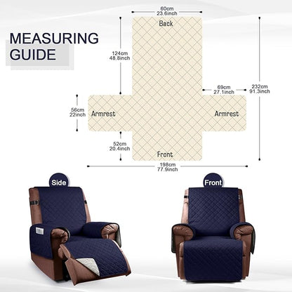 KinCam 100% Waterproof Recliner Chair Cover, Reclining Couch Covers for Pets, Dogs, Recliner Couch Slipcover Furniture Protector with Elastic Straps for Kids(23.6", Dark Blue)