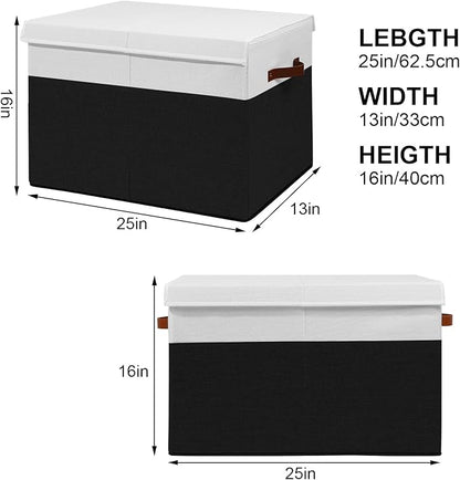 Gowee Large Toy Storage Box with Lid, Sturdy Toys Storage Chest Bin Organizer Basket with Dividers for Kids, Boys, Girls, Nursery, Closet, Bedroom, Playroom 25"x13" x16" (Black and White)