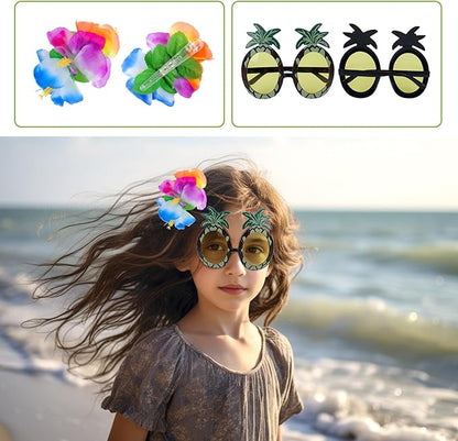 Fortuning's JDS Boys Girls Hawaiian Flowers Leaf Grass Skirts Garland Costume Set Beach Party Favors