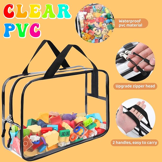 8 Packs Large Toy Storage Bags, Reusable Clear PVC Board Game Storage, Toy Storage Organizer Bags with Zipper for Building Blocks, Puzzle and Handmade Accessories, Clear Toiletry Bag