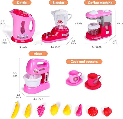 Kitchen Appliances Toy,Kids Kitchen Pretend Accessories Play Set,Coffee Maker Machine,Blender,Mixer and Kettle with Realistic Light and Sounds,Play Kitchen Set for Kids Boys Girls