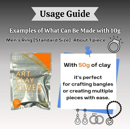 Art Clay Silver 50g, Syringe Type 10g (with 3 Tips) & Set of 3 Polishing Cloths A-0275,A-0281