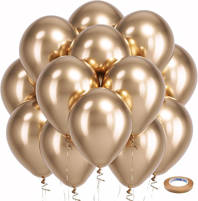 Bezente Metallic Champagne Gold Balloons Latex Party Balloons - 100 Pack 12 inch Round Helium Chrome Champagne Gold Balloons for Wedding Birthday Bachelorette Floral Party Decorations