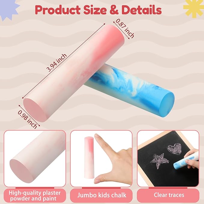 Fulmoon 40 Pcs Jumbo Sidewalk Chalk for Kids Outdoor Art Non Toxic Large Washable Street Chalk for Adults Drawing Painting Graffiti Classroom(Tie Dye,Round Style)