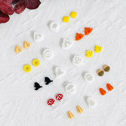 Xaekicr 10PCS Autumn Theme Polymer Clay Cutters Set – Fall Leaves, Pumpkin, Mushroom, Ginkgo – Clay Tools for Earrings, Jewelry, Crafts