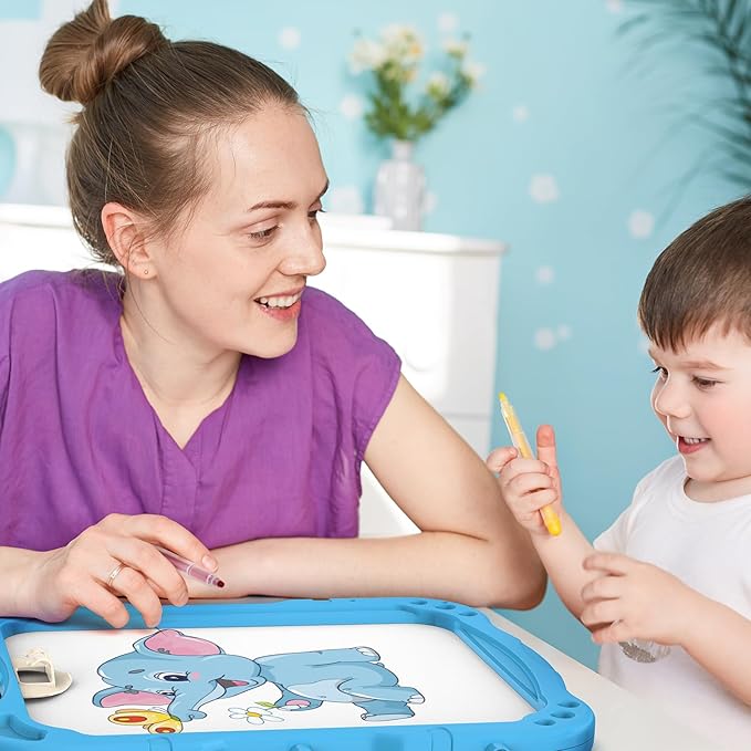 Kids Art Easel, Adjustable Drawing White Board & Chalk Board, Toddler Standing Easel with Painting Accessories, Gift for Girls Boy (Blue)