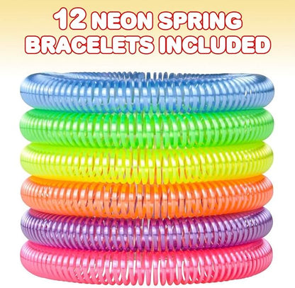 ArtCreativity Neon Spring Bracelets - Pack of 12 Elastic Plastic Wristbands in Assorted Neon Colors - Fun Party Favor, Carnival Prize, Goodie Bag Fillers, for kids and adults