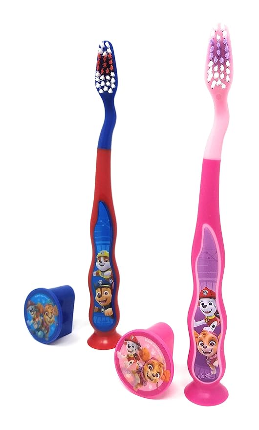 PAW Patrol Toothbrush for Kids 3+ yrs. Soft Suction Cup Pack of 2