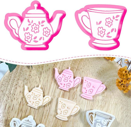 Xaekicr Vintage Tea Set Polymer Clay Cutters – 2 PCS Teapot and Teacup Clay Earring Cutters Set, Clay Tools for Polymer Clay Molds and Jewelry Making DIY