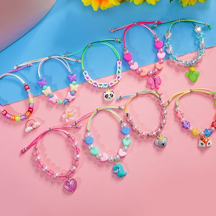 PinkSheep Friendship Bracelets Little Girl Jewelry, 12PCS Girls Bracelets for Kids, Baby Adjustable Multicolor Woven Pretend Play Bracelet Bulk Bracelet