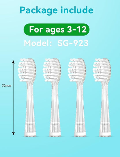 Seago Baby and Kids Electric Toothbrush Replacement Heads SG-923 for 977，513, 2139 - Pack of 4