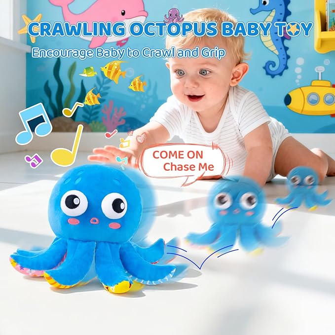 Baby Toys 6-12 Months, Musical Crawling Toys Bouncing Dancing Octopus Plush Toys 12-18 Months, 50 Songs & Recording Feature, Interactive Toddler Toys Age 1-2 Tummy Time Toys for 1 Yr Old Boys Infants
