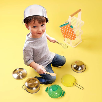 B. toys- Mini Chef - Pot & Pan Playset- Pretend Play Kitchen Accessories – Pot, Pan & Role-Play Cookware – Cooking Toys for Kids – Pretend Play Set – 3 Years + (9 Pcs)
