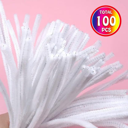 TOAOB 100pcs Pipe Cleaners White Pipe Cleaners Chenille Stems 6mm x 12 Inch Fuzzy Sticks Crafts Supplies for DIY Art Crafts Decorations