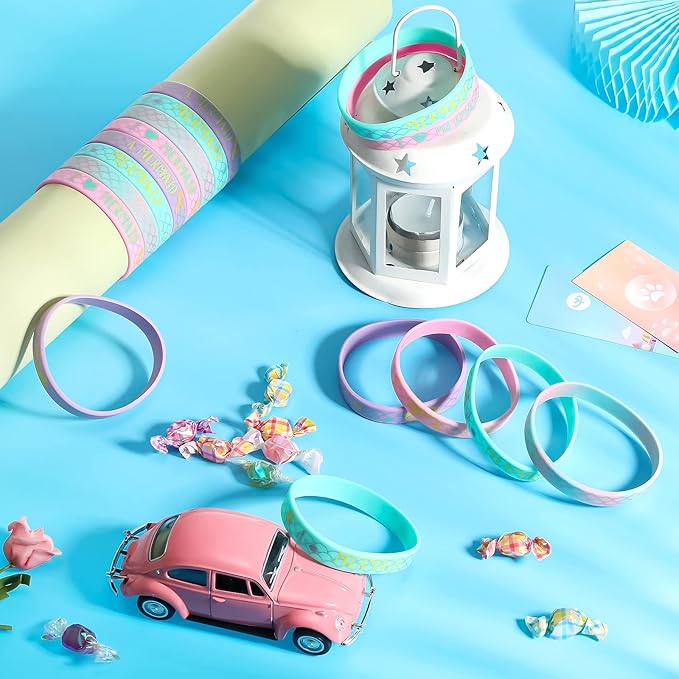 24 Pack Mermaid Silicone Wristband Mermaid Scale Bracelets I'm a Mermaid Wristband Mermaid Party Goody Bag Favors for Boys Girls Mermaid Birthday Party Under The Sea Themed Baby Shower Supplies
