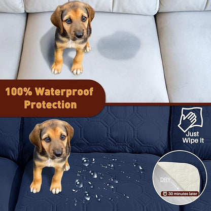 XINEAGE 100% Waterproof Recliner Chair Cover, Non Slip Covers for Recliner Chair with Pocket, Washable Dog Recliner Couch Cover with Elastic Straps (Dark Blue, 23.6")