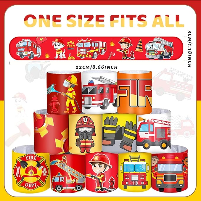 48 PCS Fire Truck Slap Bracelets Party Favors Firefighter Wristbands Bracelets Goodie Bag Fillers for Fire Truck Birthday Decorations Supplies for Class Reward Prizes Gift for Kids Party Favors