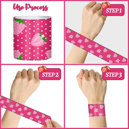 48PCS Strawberry Party Favors Slap Bracelets Berry First Birthday Party Supplies Decorations for Baby Shower Strawberry Party Sweet 1st Birthday Party Strawberry Party Summer Party