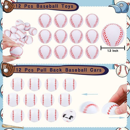 Gifts2U Baseball Party Favors Supplies, 146 Pcs Baseball Themed Goodie Bags Stuffers with Bracelets, Tattoos, Stickers, Mini Ball and Cars Toys, Gifts Bulk for Team Kids Birthday Party.