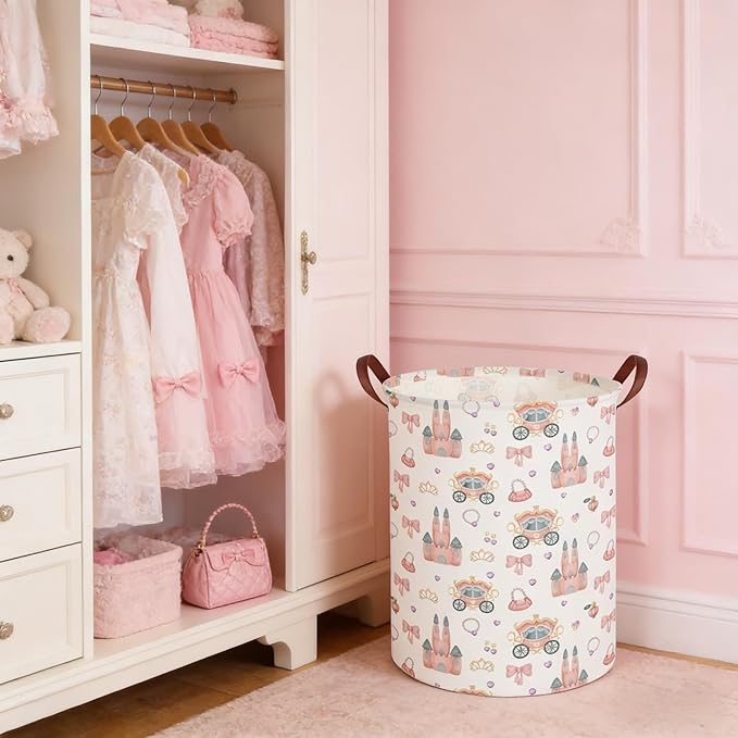 Princess hamper,Girl Laundry Basket,Baby Nursery Hamper,Waterproof foldable girls toy storage box,Dirty Clothes Hampers,Princess Room Decor(Princess carriage)