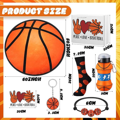 7 Pcs Christmas Basketball Gifts Basketball Party Favor Set Basketball Blanket Socks Basketball Keychain Bracelet Water Bottle and Sticker for Christmas Birthday Sport Themed Party Supplies