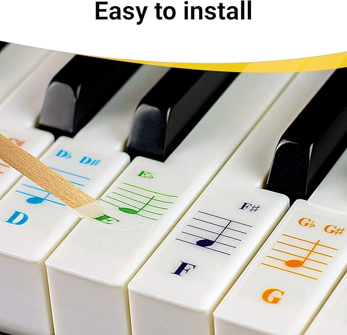 QMG Color Piano and Keyboard Stickers and Complete Color Note Piano Music Lesson and Guide Book 1 and Book 2 for Kids and Beginners; Designed and Printed in USA