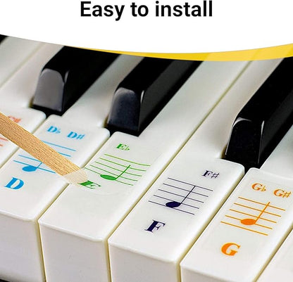 QMG Color Piano and Keyboard Stickers and Complete Color Note Piano Music Lesson and Guide Book 1 and Book 2 for Kids and Beginners; Designed and Printed in USA