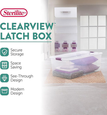 Sterilite 16-Pack 110 Quart ClearView Latch Box, Stackable Organizer Bins with Latching Lids - Clear Plastic Organization Containers for Closet, Bedroom, Shelving Units and Everyday Home Storage