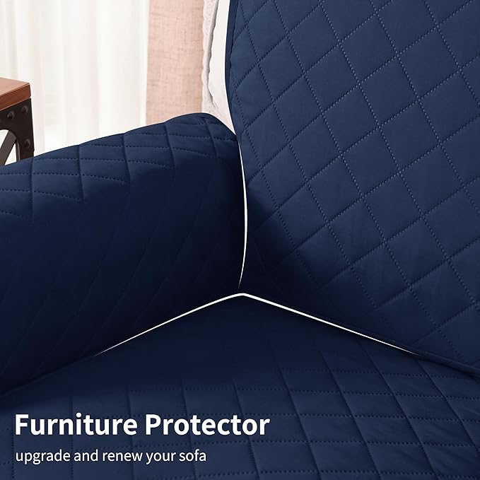 CHUN YI Oversized Couch Cover, Water Resistant Sofa Cover Slipcover for 4 Cushion Sofa, Washable with Adjustable Strap Storage Pocket for Living Room Dog Pet (Oversized Sofa, Navy)