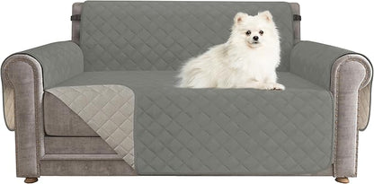 CHUN YI Loveseat Cover, Water Resistant Slipcover for 2 Cushion Couch, Washable Sofa Cover with Adjustable Strap Storage Pocket for Living Room Dog Pet (Loveseat, Light Grey)