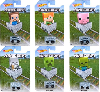 Hot Wheels 1:64 Minecraft Minecart (Assorted Character Cards) 6PCS