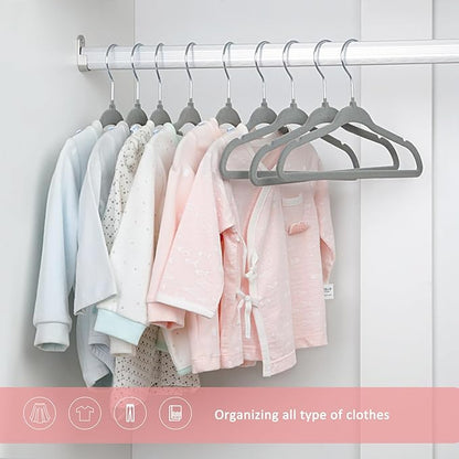 ManGotree Baby Clothes Hangers, Velvet Kids Toddlers Coat Hangers with Ultra Thin & Non-Slip Design (30 Pack, Gray)
