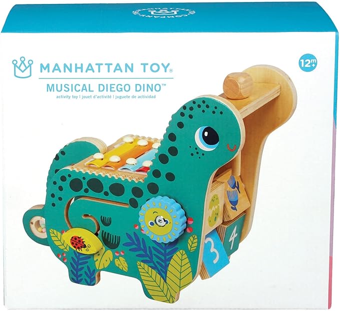 Manhattan Toy Wooden Dinosaur Toddler and Preschool Musical Instrument and Activity Toy with Xylophone, Sawtooth Ridges and Solo Mallet