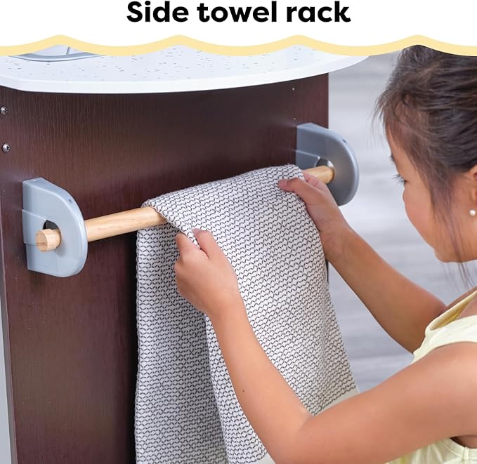 KidKraft Uptown Espresso Wooden Play Kitchen with Play Phone, Chalkboard & Towel Rack, Espresso