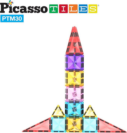 PicassoTiles Mini Size Magnetic Tiles Sensory Magnet Toys Diamond Series Construction Building Blocks Set STEM Learning Travel Size Educational Toy for Kids Boys Girls Toddlers Age 3+ PTM30