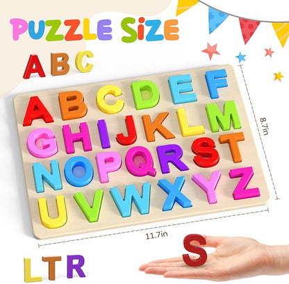 Zeoddler Alphabet Puzzles, Wooden Puzzles for Toddlers, ABC Shape Puzzles for Kids, Preschool Learning Activities, Gift for Girls Boys