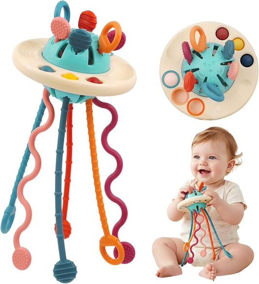 Baby Toy for 12M+, Montessori Sensory Toy Play Set for Toddlers, UFO Pull String Toy in Stollers Educational Toy for Development Fine Motor Skills Gift for Boys& Girls