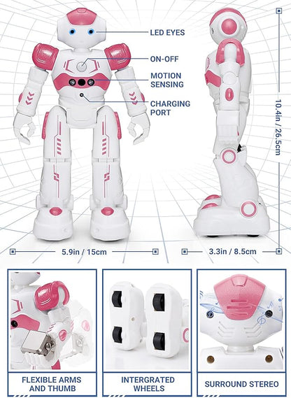 KingsDragon RC Robot Toys for Kids, Gesture & Sensing Remote Control Robot for Age 3 4 5 6 7 8 Year Old Boys Girls Birthday Present (Pink)