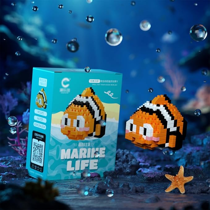 Marine Animals Building Blocks Sets Mini Building Blocks Ocean Animal Sea Creatures Building Blocks Set Mini Building Blocks Toys STEM Gifts for Kids Adult(Clownfish)
