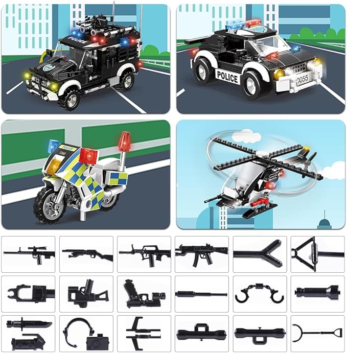 HOGOKIDS City Police Station Building Set - 1261 PCS Police Building Blocks Toys with Helicopter Motorcycle and 2 Cars, STEM Police Construction Playset for Kids Boys Girls Aged 8 9 10 11 12+