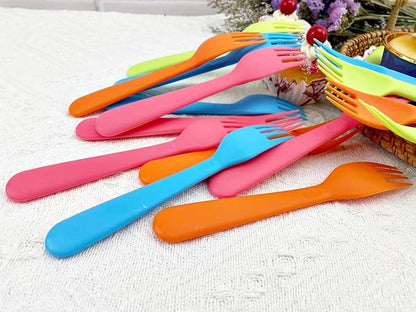 Jawbush 16Pcs Plastic Kids Forks, Reusable Toddler Utensils with Bright Colors, Durable Silversware Set for Lunch Box Camping or Travel, Easy Grips Both for Kids or Adults, BPA Free Dishwasher Safe